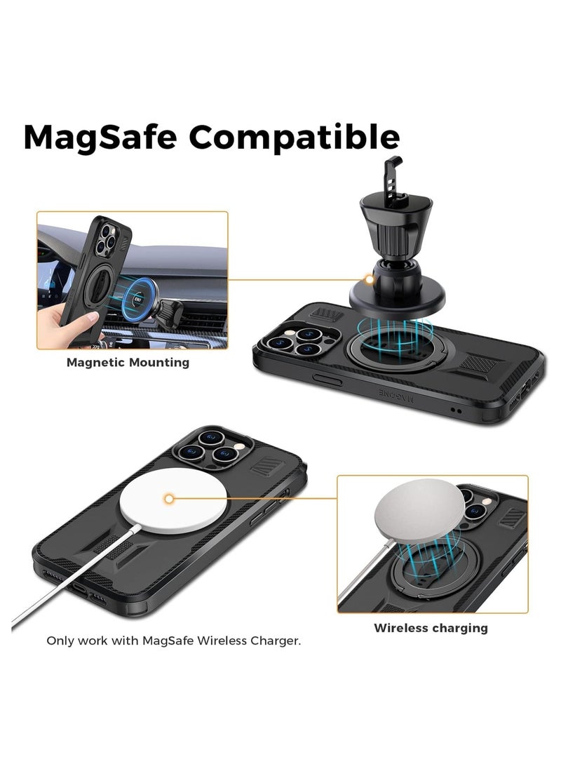 Generic - IPhone 15/15 Plus/15 Pro/15 Pro Max Case [Magnetic Compatible] with Ring Stand, Silicone Strap Handle, Dual Magnet Back Buckle, Rugged Drop Protection for 15/15 Plus/15 Pro/15 Pro Max - Image 1