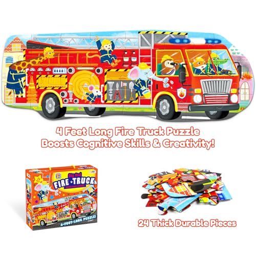 LithoConcepts Big Red Fire Truck 4Foot Long Jumbo Floor Puzzle 24 ExtraLarge Pieces Fun Educational Toy for Kids Ages 3 Durable Easy to Assemble - Image 5