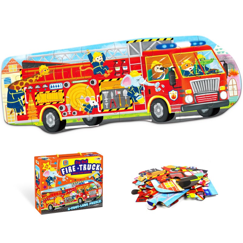 LithoConcepts Big Red Fire Truck 4Foot Long Jumbo Floor Puzzle 24 ExtraLarge Pieces Fun Educational Toy for Kids Ages 3 Durable Easy to Assemble - Image 3