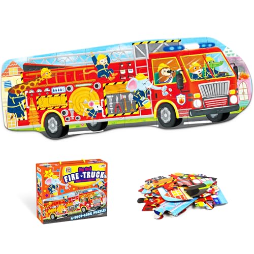 LithoConcepts Big Red Fire Truck 4Foot Long Jumbo Floor Puzzle 24 ExtraLarge Pieces Fun Educational Toy for Kids Ages 3 Durable Easy to Assemble - Image 1