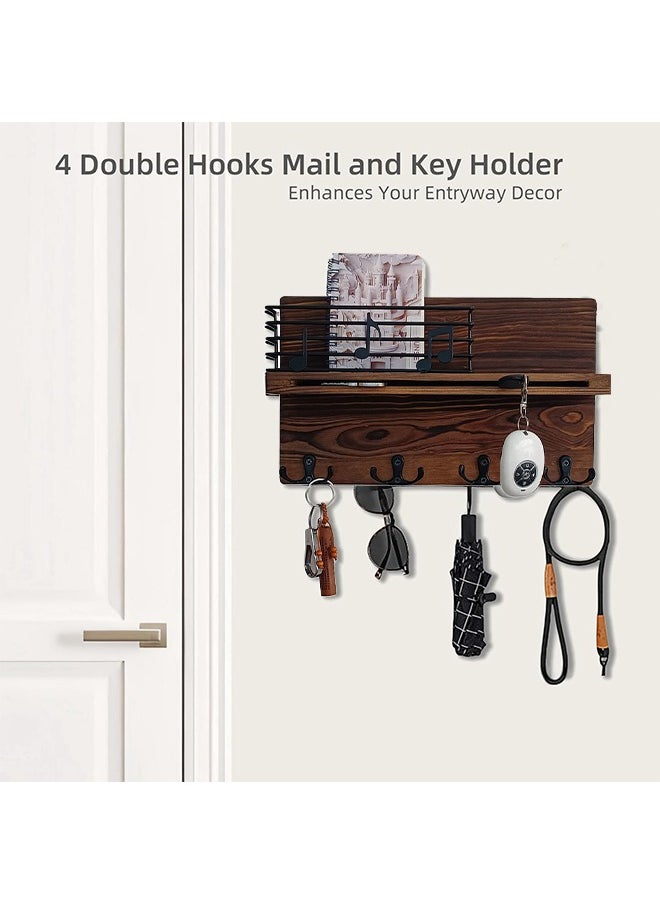 Hihonor - Mail and Key Organizer for Wall, Key Holder Wall Mount with Musical Note Design, Mail Organizer Wall Mounted, Mail Key Holder Wall Mount, Key Holder for Wall with 4 Double Hooks for Entryway - Image 1