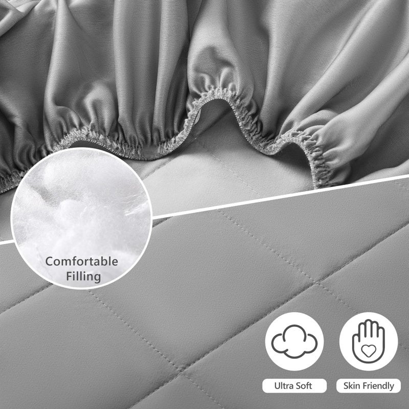 TILLYOU Pack and Play Sheet - Soft Quilted Crib Cover Pad, Toddlers Mattress Protector with 1''-3'' Deep Pocket, Thick Play Yard Playpen Sheets, Breathable Fluffy Crib Mattress Pad, 39"x27", Grey - Image 4
