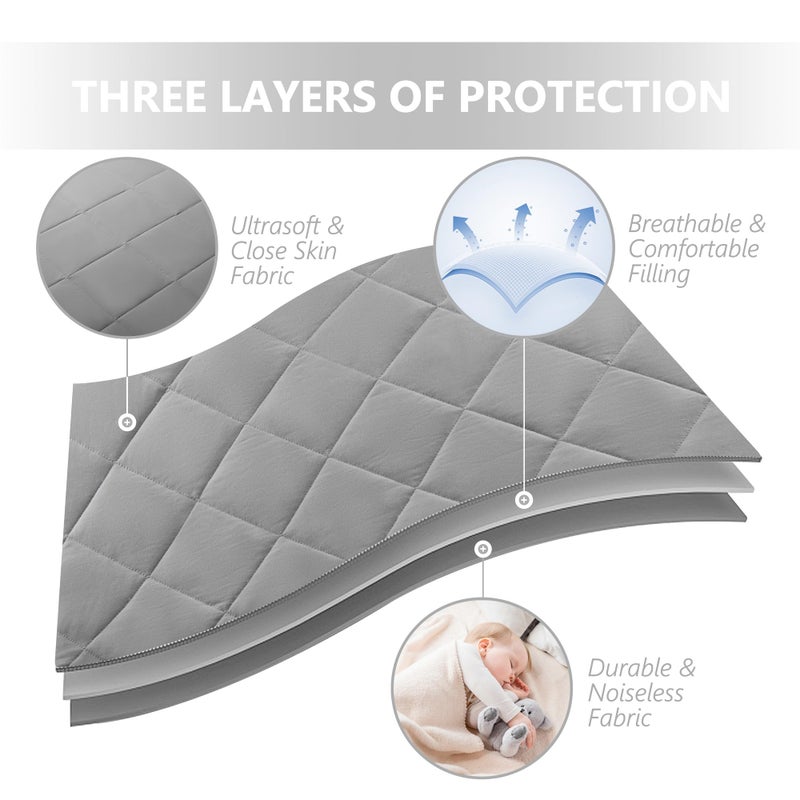 TILLYOU Pack and Play Sheet - Soft Quilted Crib Cover Pad, Toddlers Mattress Protector with 1''-3'' Deep Pocket, Thick Play Yard Playpen Sheets, Breathable Fluffy Crib Mattress Pad, 39"x27", Grey - Image 2
