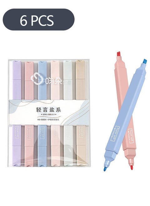 6-Piece Double-end Highlighter Pens Colour Marker, Chisel Tip and Bullet Tip Highlighters, Dry Fast Easy to Hold for Notes School Office Supplies