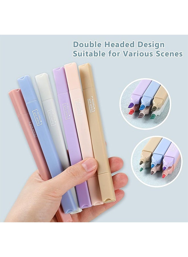 6-Piece Double-end Highlighter Pens Colour Marker, Chisel Tip and Bullet Tip Highlighters, Dry Fast Easy to Hold for Notes School Office Supplies