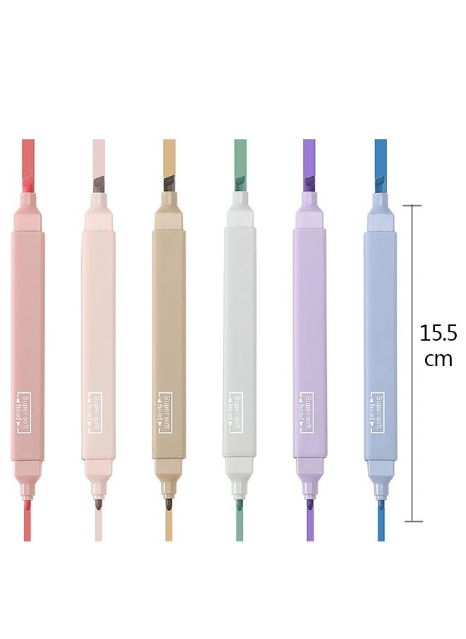 6-Piece Double-end Highlighter Pens Colour Marker, Chisel Tip and Bullet Tip Highlighters, Dry Fast Easy to Hold for Notes School Office Supplies