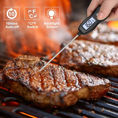 BRAPILOT Digital Meat Thermometer Backlight,Waterproof Instant Read Food Thermometer for Cooking Grilling BBQ Baking Liquids Beef Turkey (Black) - Image 3