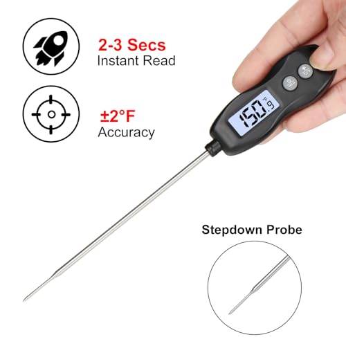 BRAPILOT Digital Meat Thermometer Backlight,Waterproof Instant Read Food Thermometer for Cooking Grilling BBQ Baking Liquids Beef Turkey (Black) - Image 2
