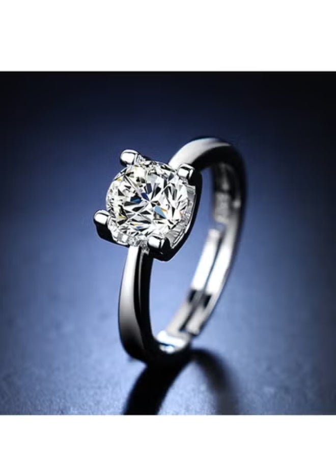 Swan خاتم ماسي قابل للتعديل بقطعة ماء بوزن قيراط واحد من سوان، خاتم مويسانيت، 2 قيراط قطع دائري لامع، خاتم خطوبة بمفردة بستة مخالب، خاتم مطلي بالذهب من الفضة الاسترلينية 925