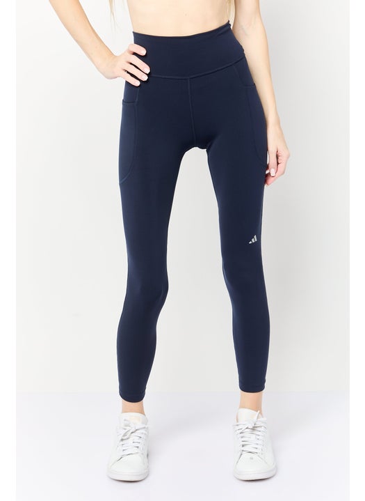 Women Tight Fit Running Leggings, Navy Blue