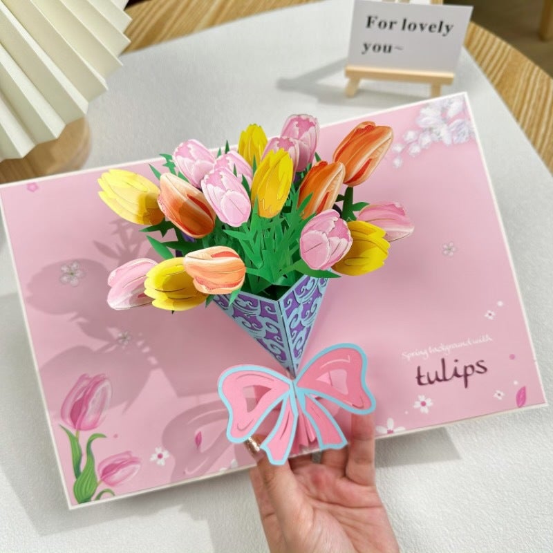 Christmas Greeting Card Ins Style Butterfly Dance Sunflower High-End 3D New Style Chinese Valentine'S Day Pop-Up Card Creative Handmade - Image 1