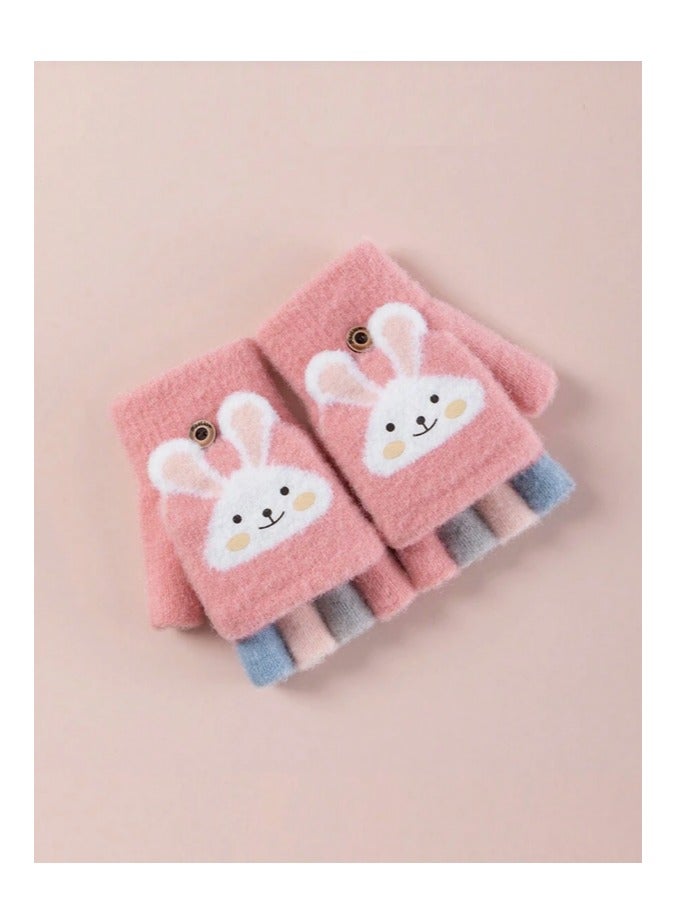 زوج واحد من القفازات الشتوية الكرتونية الناعمة للأطفال مناسبة للأعمار من 3 إلى 12 سنة