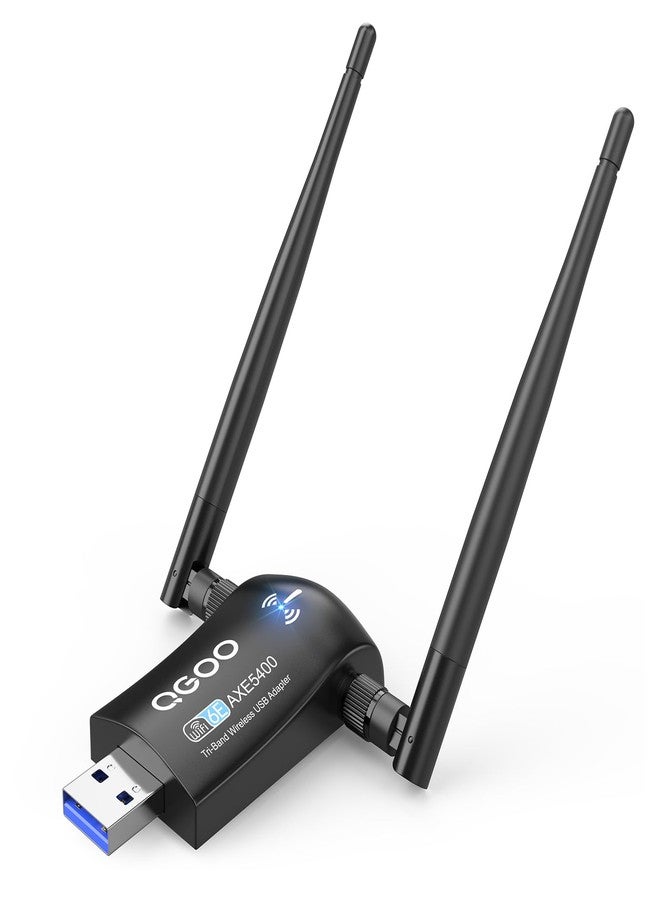 QGOO Tri-Band WiFi 6E Adapter for Desktop PC: QGOO USB 3.0 Axe 5400 Wireless Network Receiver/Dongle with 5dBi Dual Antennas, WiFi Card/Stick 6G/5G/2.4G for Laptop Computer Only Compatible Windows 11/10 - Image 1