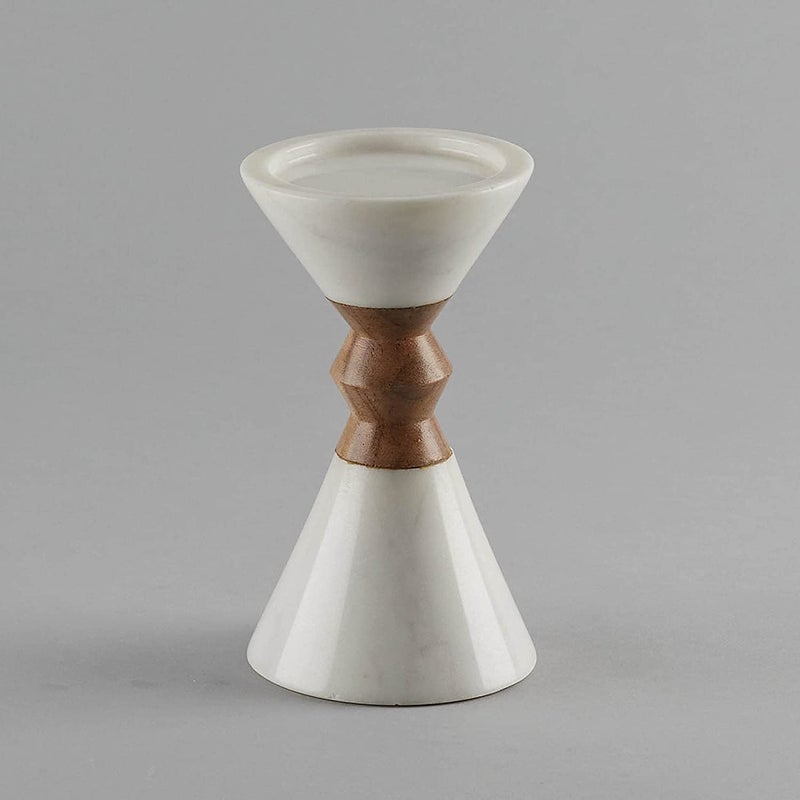 Stone Essential Myra Marble and Wood Candle Holder Stand Pillar Shape for Home Table Decor Gift and Diwali Decoration Large - Image 3