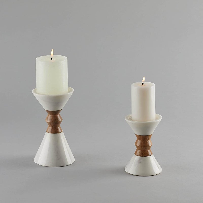 Stone Essential Myra Marble and Wood Candle Holder Stand Pillar Shape for Home Table Decor Gift and Diwali Decoration Large - Image 4