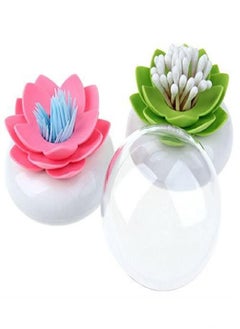 HomDSim HomDSim 2 PACK Lotus Cotton Swab Holder,Cotton Bud Small Q-tips Toothpicks Brushes Holder Box Case Storage Organizer Jar with Clear Lid Dustproof Cover Green + Pink 