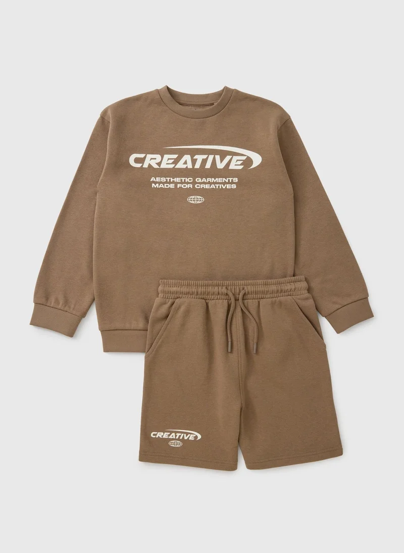 Matalan Boys Brown Creative Sweatshirt & Short Set