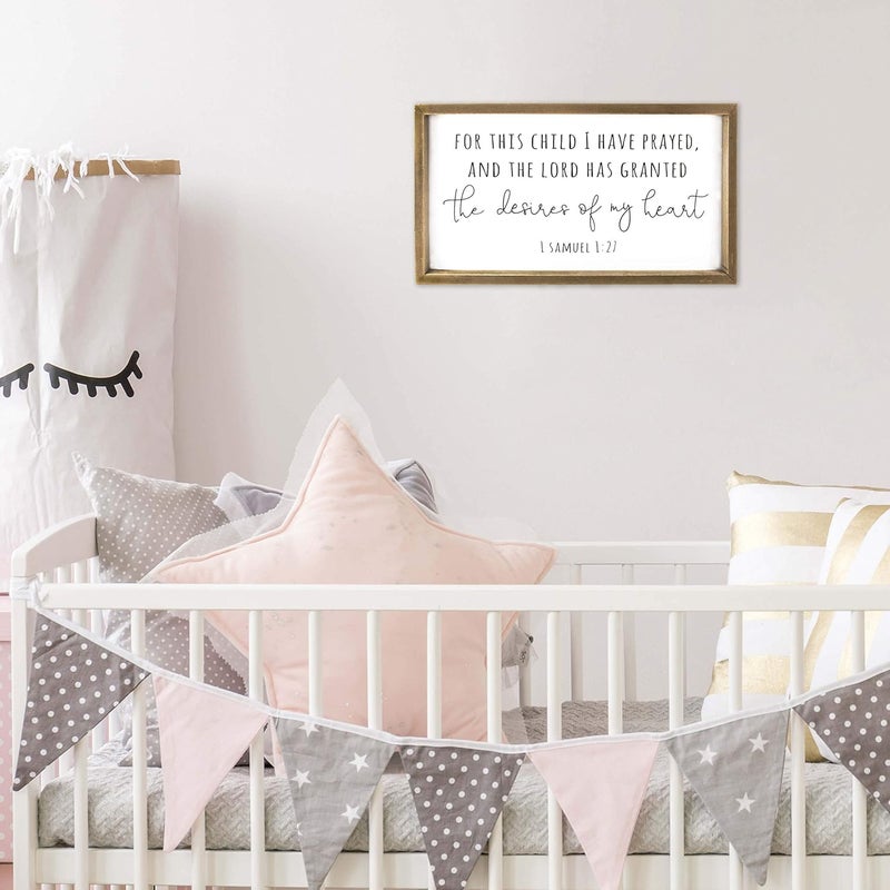VILIGHT Wood Nursery Wall Decor for Girl and Boy - New Mom Gifts Framed Rustic Signs for Kids - For This Child, I Have Prayed - 16x8.6 Inches - Image 2