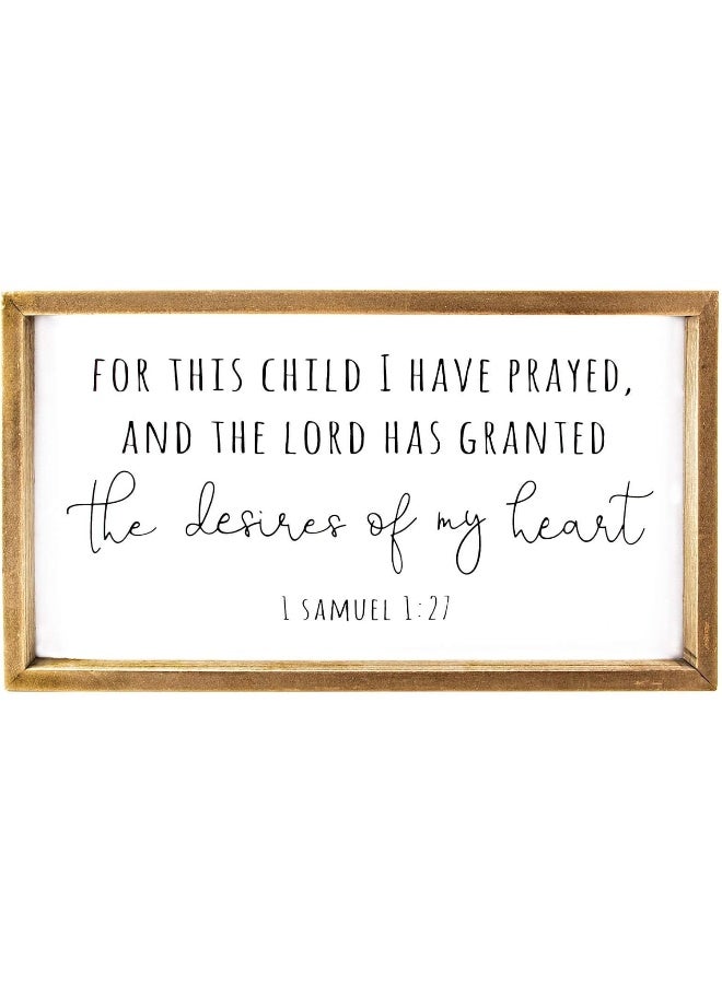 VILIGHT Wood Nursery Wall Decor for Girl and Boy - New Mom Gifts Framed Rustic Signs for Kids - For This Child, I Have Prayed - 16x8.6 Inches - Image 1