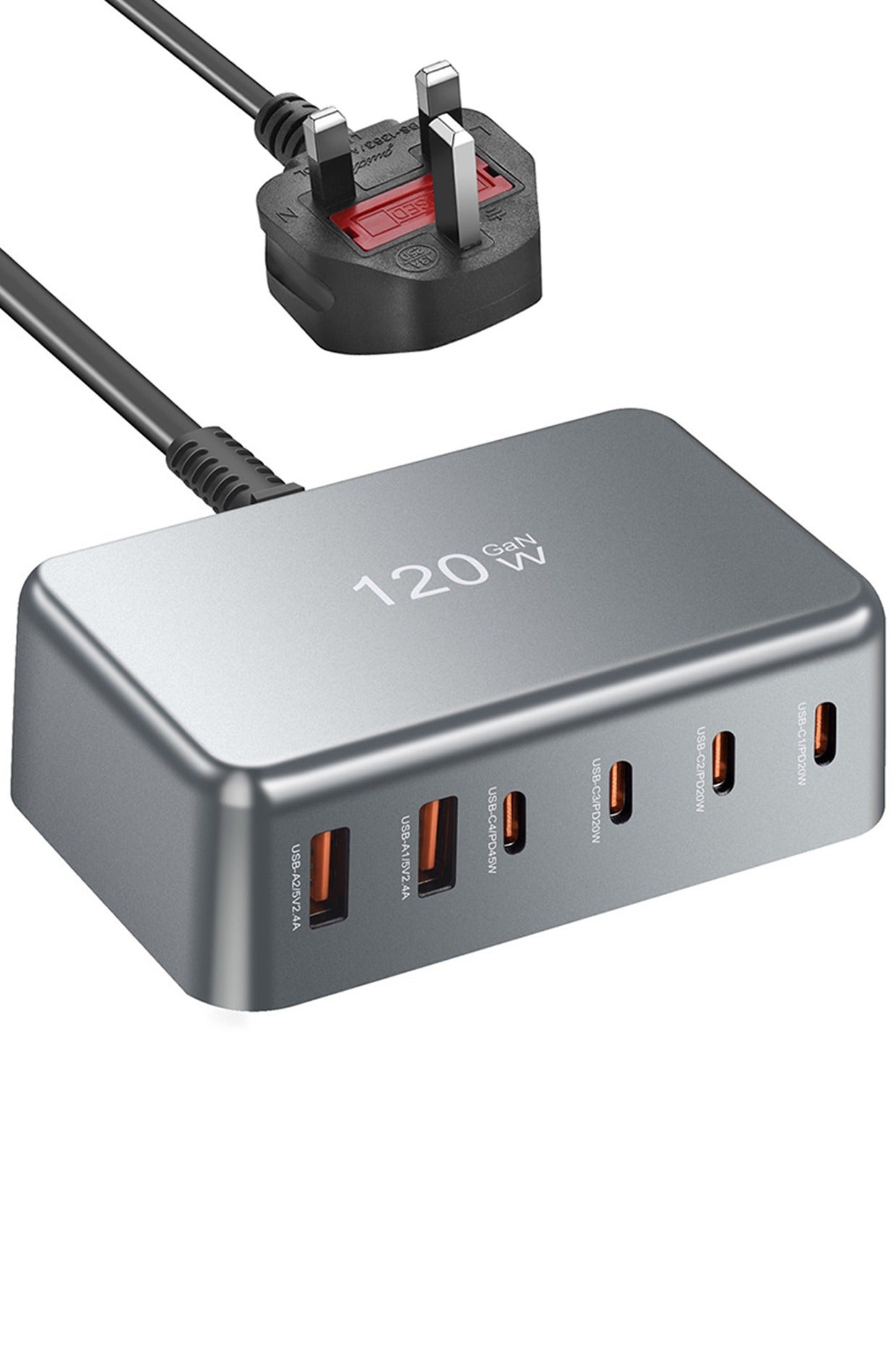 infino 120W USB C Fast Charger Station - 6-Port GaN Wall Charger Power Adapter (4x USB-C 45W/20W, 2x USB-A 5V2.4A) for iPhone 16/15/14/13, Galaxy S25/S24 Ultra, iPad, Steam Deck, Office & Travel