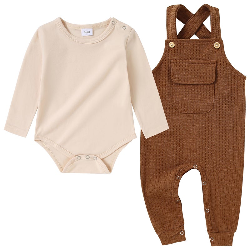 CARETOO Infant Boy Clothes Newborn Baby Boy Clothes 0-18m New To The Crew Solid Color Stripes Romper Pants 2pcs Outfit Overalls - Image 1
