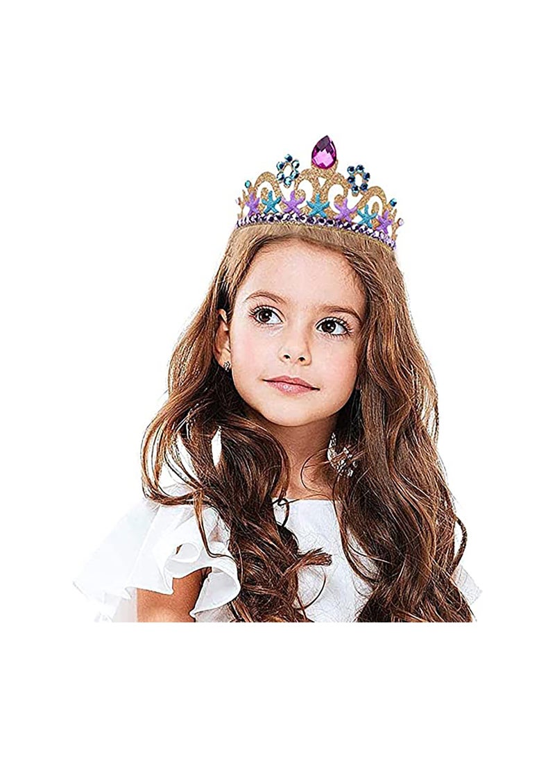 Mermaid Crown and Sash Set, Gold and Blue Satin Dress Up Accessories for Girls' Birthday Parties and Celebrations - Image 5