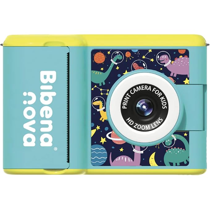 Bibena Nova Nova Kids Digital Print Camera  with 180 Rotating Lens, 2.4 HD Screen, Built-in Games & Music,1500mAh Rechargeable Battery, USB-C | 3 Print Rolls, for Kids (Cyan) | 180 rotating lens, ring light, prints stickers and coloring pages, instant camera for kids ages 3+, selfie-ready - Image 1