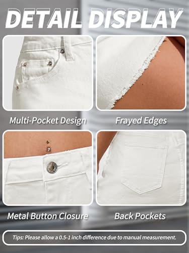 ELLEVEN Mini Jean Skirts for Women Denim Trendy Low Waisted Denim Skirt Casual High Stretchy Raw Hem Y2K Button A Line Jean Skirts with Pockets White Denim Medium - Image 5