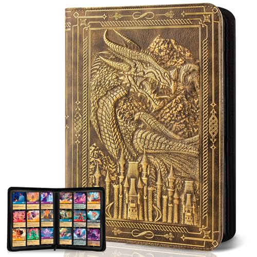 LongLongJin 9 Pocket Card Folder for Lorcana,Pokmon,Dragon Shield,MTG,TCG,Sports Cards,Unique Embossed Dragon Design,360 Side Loading Pockets for Safe Storage(Bronze) - Image 1
