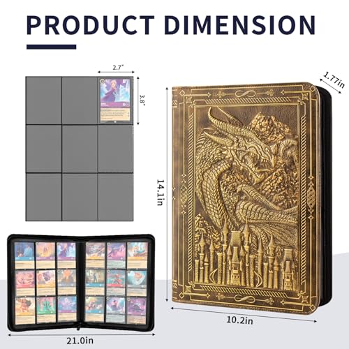 LongLongJin 9 Pocket Card Folder for Lorcana,Pokmon,Dragon Shield,MTG,TCG,Sports Cards,Unique Embossed Dragon Design,360 Side Loading Pockets for Safe Storage(Bronze) - Image 2