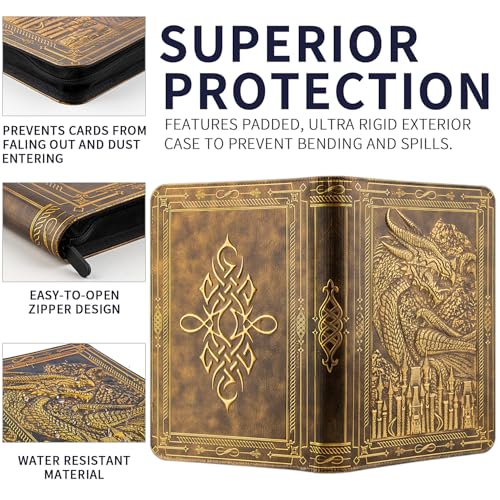 LongLongJin 9 Pocket Card Folder for Lorcana,Pokmon,Dragon Shield,MTG,TCG,Sports Cards,Unique Embossed Dragon Design,360 Side Loading Pockets for Safe Storage(Bronze) - Image 4