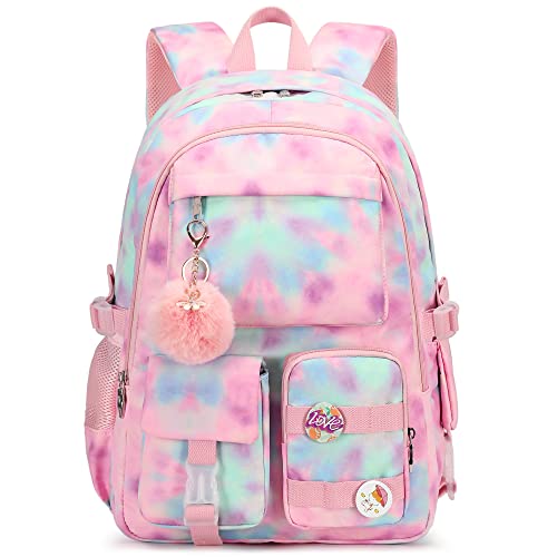 Hidds Laptop Backpacks 15.6 Inch College Backpack Elementary Middle High School Book Bag Kids Cute Bookbags Anti Theft Travel Back Pack Casual Daypack for Teens Girls Women Students (Tie-Dye Pink) - Image 1