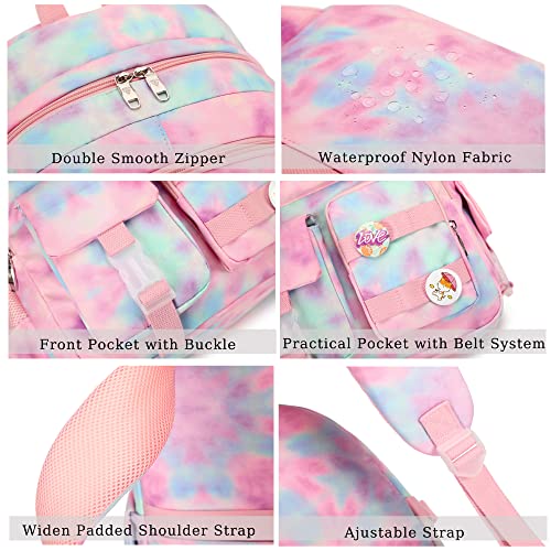 Hidds Laptop Backpacks 15.6 Inch College Backpack Elementary Middle High School Book Bag Kids Cute Bookbags Anti Theft Travel Back Pack Casual Daypack for Teens Girls Women Students (Tie-Dye Pink) - Image 5