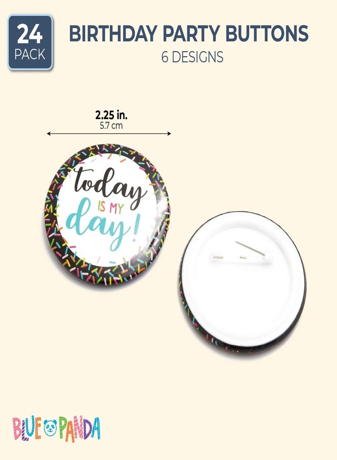 BLUE PANDA Pinback Party Buttons - Bulk Birthday Pins & Confetti Styles - Birthday Pin Multipack & Button Set - 2.25 in, 6 Designs, 24 Pack - Image 4