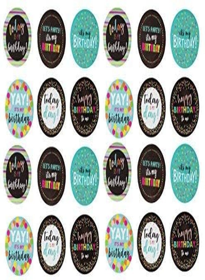 BLUE PANDA Pinback Party Buttons - Bulk Birthday Pins & Confetti Styles - Birthday Pin Multipack & Button Set - 2.25 in, 6 Designs, 24 Pack - Image 5