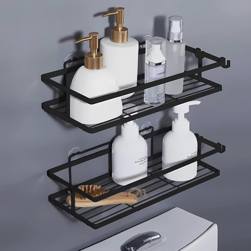 Vervique Emporium Vervique Emporium Wrought Iron Wall Mount For Multipurpose Use In Kitchen Storage Bathroom Organizer Bedroom Wall Shelf Big Shelf 42X13X6 Cm Small Shelf 38X12X5 Cm Pack Of 2 Black  - Image 2