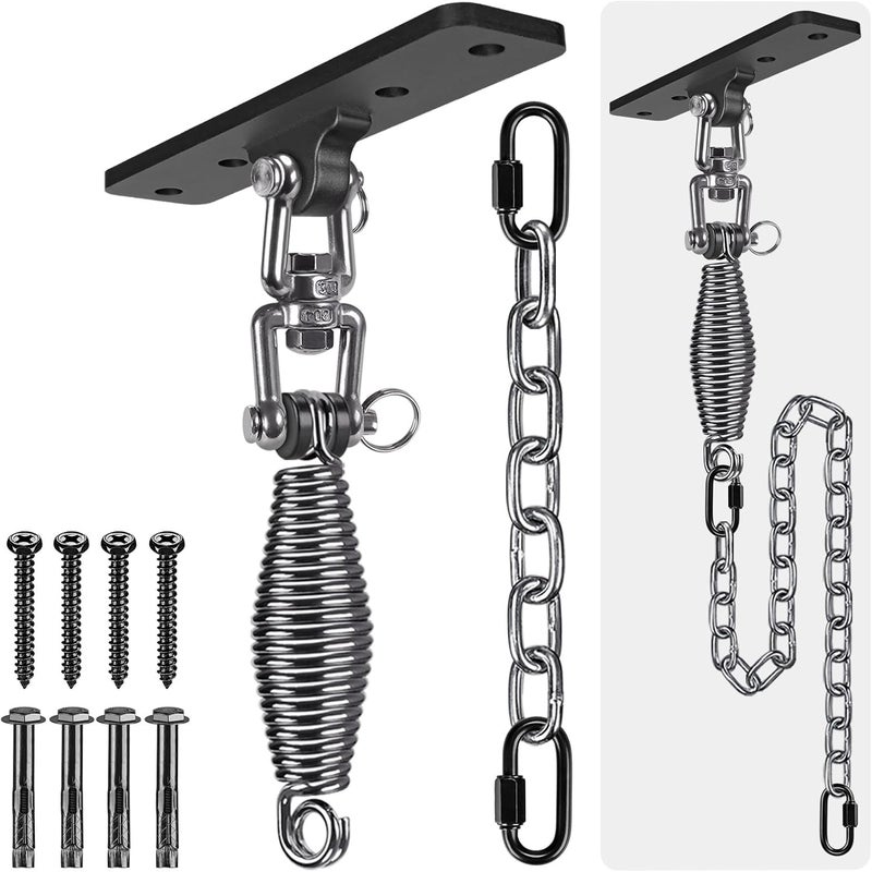 Hammock Chair Hanging Kit, Heavy Duty Swing Hanger and 3.28ft Chain with Spring (6MM), Wall Ceiling Hooks for Yoga Indoor Playground Hanging Chair Hammock Chair4 Screws, 4 Expansion Screws