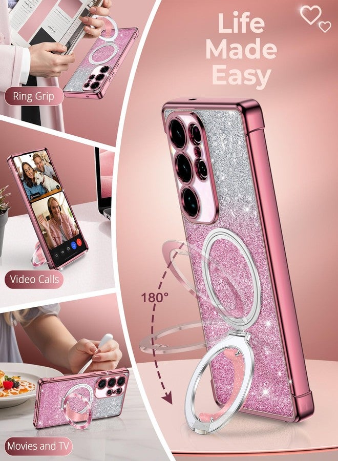 Silverback for Samsung Galaxy S25 Ultra Case with Soft Silicone Grip and O-Ring Stand, Women Girls Bling Sparkly Protective Phone Case Cover for Galaxy S25 Ultra, Clear Glitter Rose Gold - Image 2