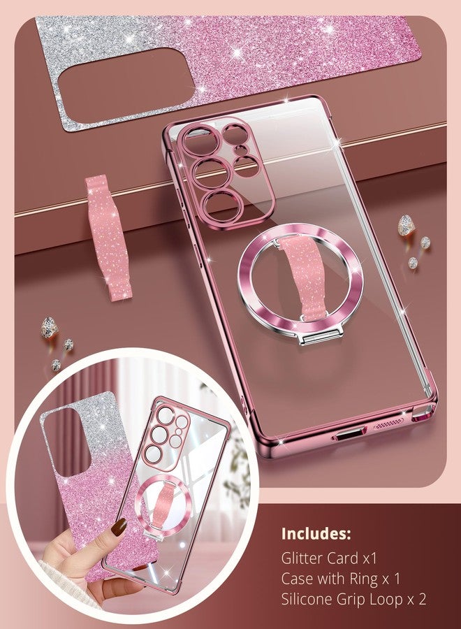 Silverback for Samsung Galaxy S25 Ultra Case with Soft Silicone Grip and O-Ring Stand, Women Girls Bling Sparkly Protective Phone Case Cover for Galaxy S25 Ultra, Clear Glitter Rose Gold - Image 4