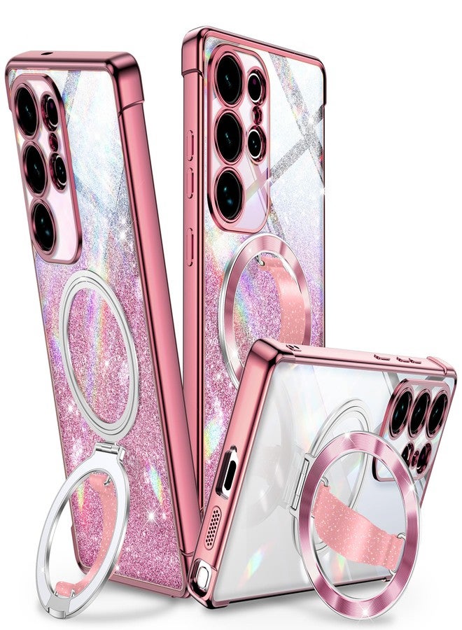 Silverback for Samsung Galaxy S25 Ultra Case with Soft Silicone Grip and O-Ring Stand, Women Girls Bling Sparkly Protective Phone Case Cover for Galaxy S25 Ultra, Clear Glitter Rose Gold - Image 1