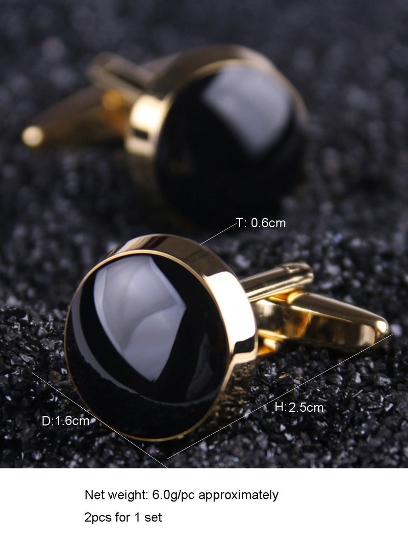 DB Innov. Cufflinks, Black Gemstone Goden Frame Round-Shape Cufflinks, 2 PCS for One Set Premium Copper Jewelry Specially Design for Men's Shirt Wedding Business Gift with Delicate Package Box. - Image 5
