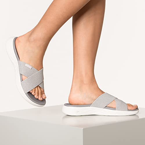SKECHERS صنادل سكيشرز النسائية أون-ذا-غو 600 - شبكية معدنية لامعة، فضي، 11 - Image 2