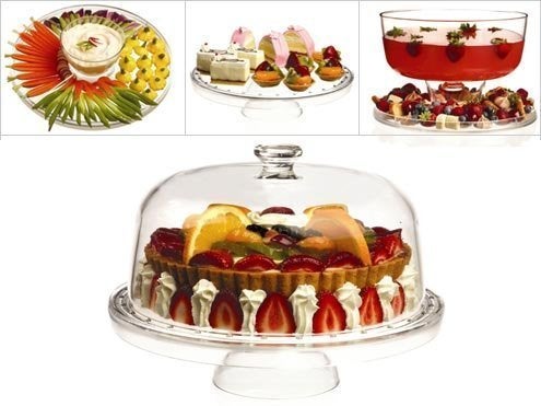 KPS 3 in 1 Cake Stand with Dome Lid- Serving Platter - Use as Salad Bowl/Veggie Platter/Punch Bowl/Desert Platter/Nachos & Salsa Plate Acrylic Cake Stand Fruits Party Tray Cupcake Fruit Stand - Image 3