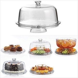 KPS 3 in 1 Cake Stand with Dome Lid- Serving Platter - Use as Salad Bowl/Veggie Platter/Punch Bowl/Desert Platter/Nachos & Salsa Plate Acrylic Cake Stand Fruits Party Tray Cupcake Fruit Stand - Image 2