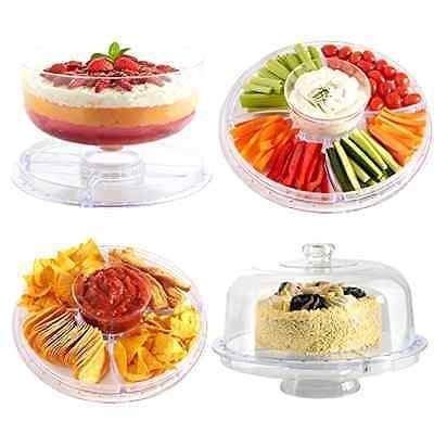 KPS 3 in 1 Cake Stand with Dome Lid- Serving Platter - Use as Salad Bowl/Veggie Platter/Punch Bowl/Desert Platter/Nachos & Salsa Plate Acrylic Cake Stand Fruits Party Tray Cupcake Fruit Stand - Image 5