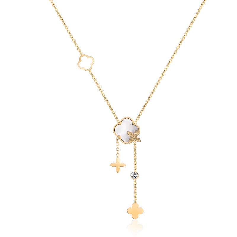 SHINYSO Clover Pendant Y Necklace for Women 18K Gold Plated Stainless Steel Dainty Four Leaf Lucky Flower CZ Drop Long Necklaces - Image 1