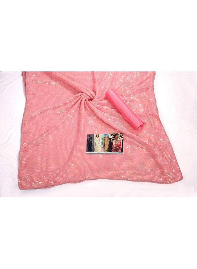 Florely Women's Pink Sequence work Bollywood Malhotra Designer Heavy Georgette Saree with Silk Blouse Piece(Free Size) - Image 3
