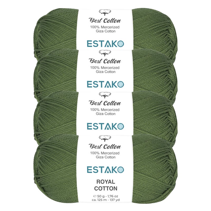 Estako Royal Cotton, (4 Skeins Pack) 100% Mercerized Giza Cotton Yarn, Soft, Super Fino for Crochet and Knitting (4 x 1.76 Oz) / (4 x 137 Yrds) (5062) - Image 1