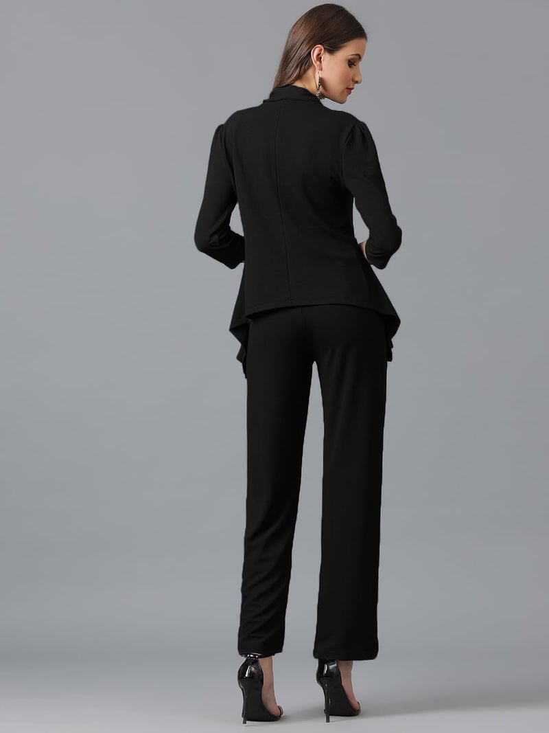 KOTTY Women's Solid Relaxed Fit 3/4 Sleeve Co-ord Blazer and Trouser Set. Coal Black - Image 4
