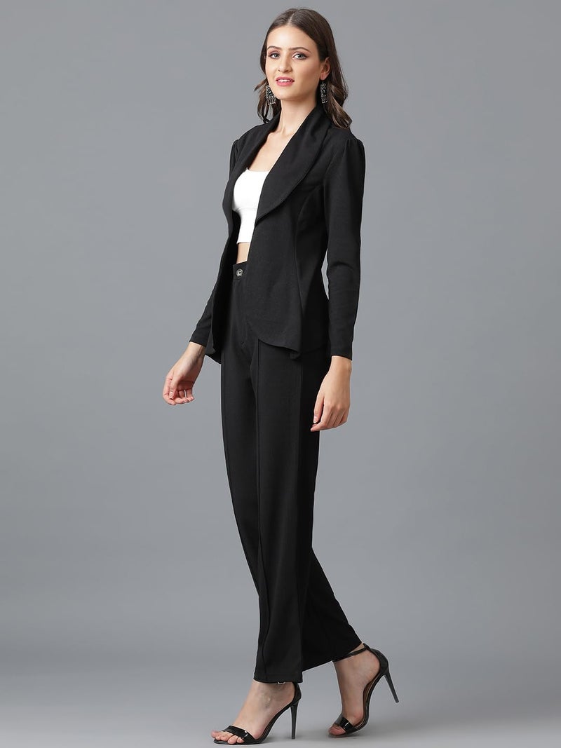 KOTTY Women's Solid Relaxed Fit 3/4 Sleeve Co-ord Blazer and Trouser Set. Coal Black - Image 3